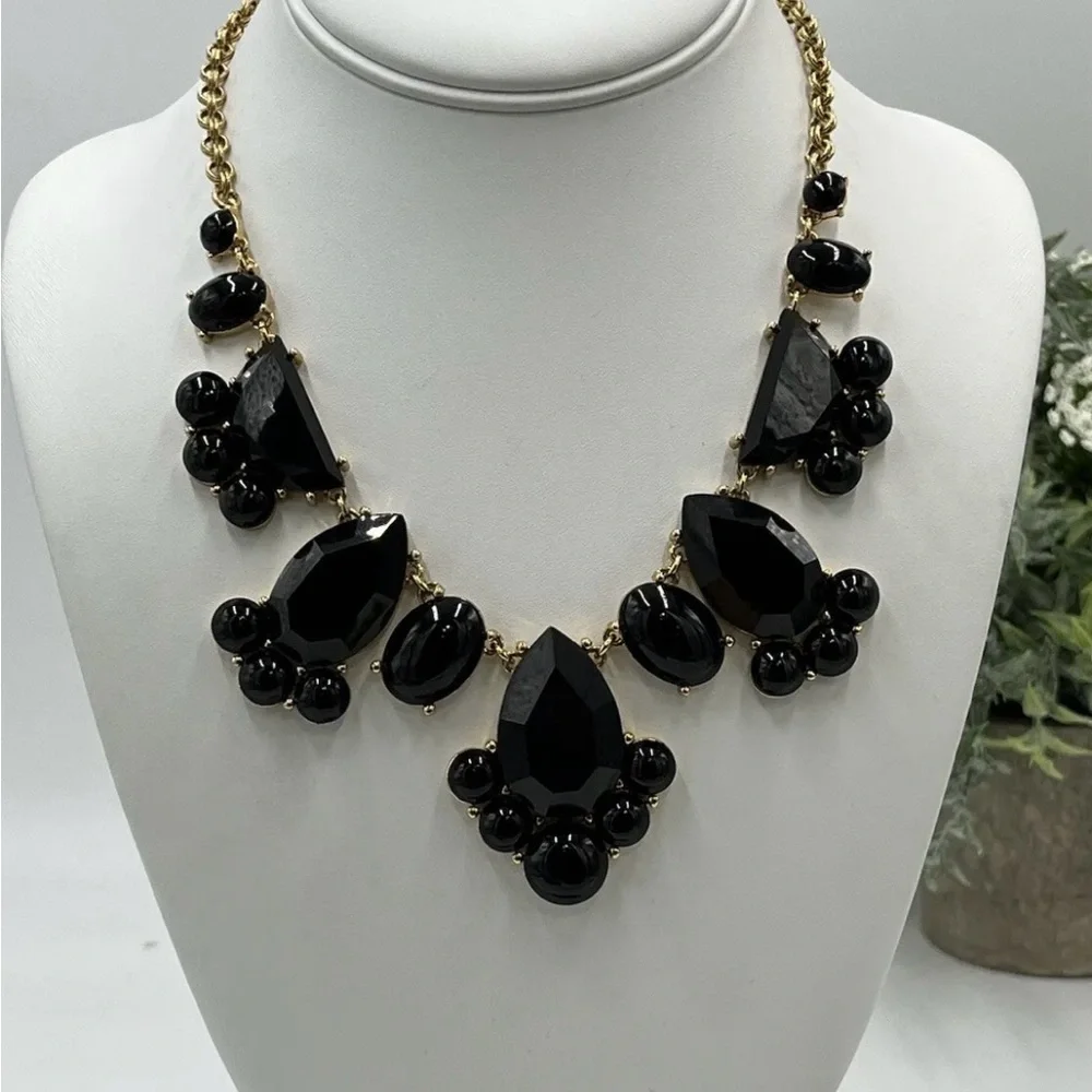 Kate Spade Day Tripper Black Faceted Rhinestones Gold Tone Statement Necklace‎